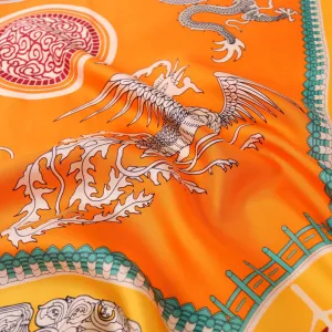 Large Square Silk Scarf Golden Dragon Orange