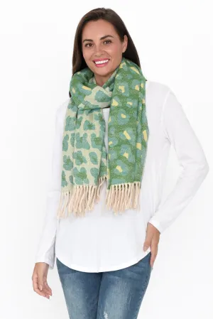 Marwa Green Leopard Tassel Scarf