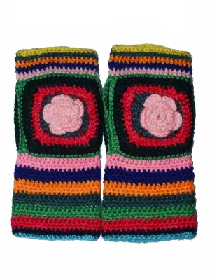 New Multicolour Floral Design Woollen Handmade Fingerless Gloves