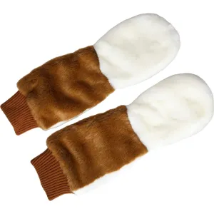 Dolce & Gabbana Brown White Acrylic Knitted Fur Mitten Gloves