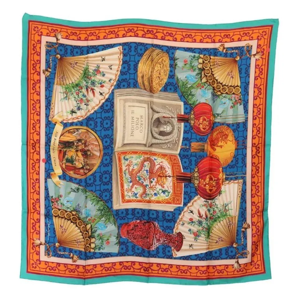 Dolce & Gabbana Multicolor Fans Dragon Nylon Shawl Wrap Scarf