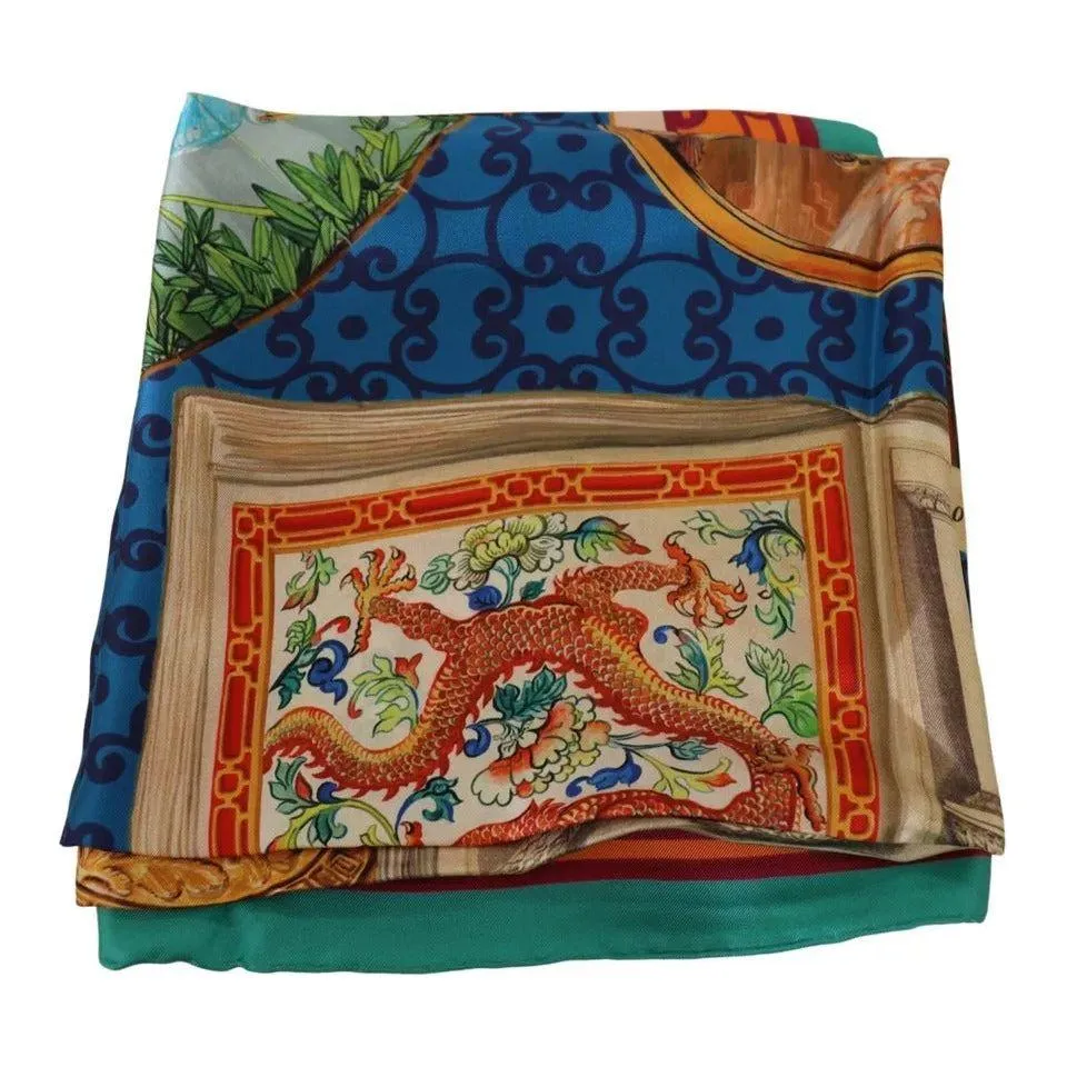 Dolce & Gabbana Multicolor Fans Dragon Nylon Shawl Wrap Scarf