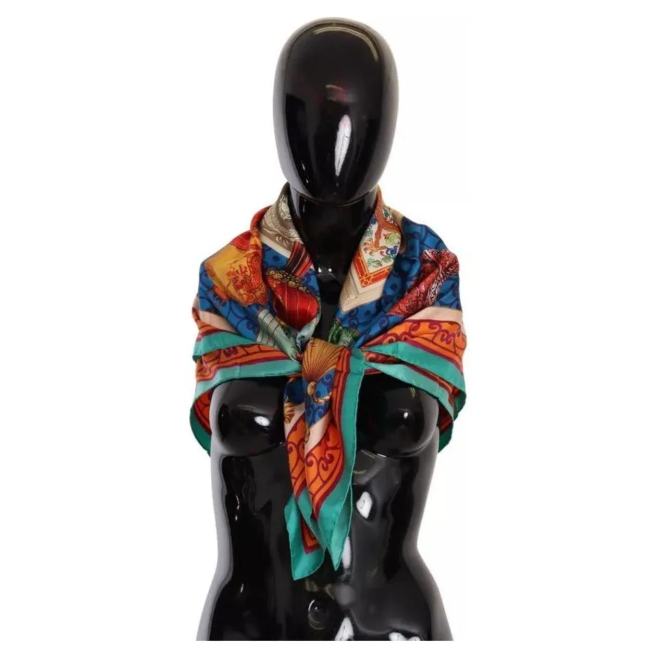 Dolce & Gabbana Multicolor Fans Dragon Nylon Shawl Wrap Scarf