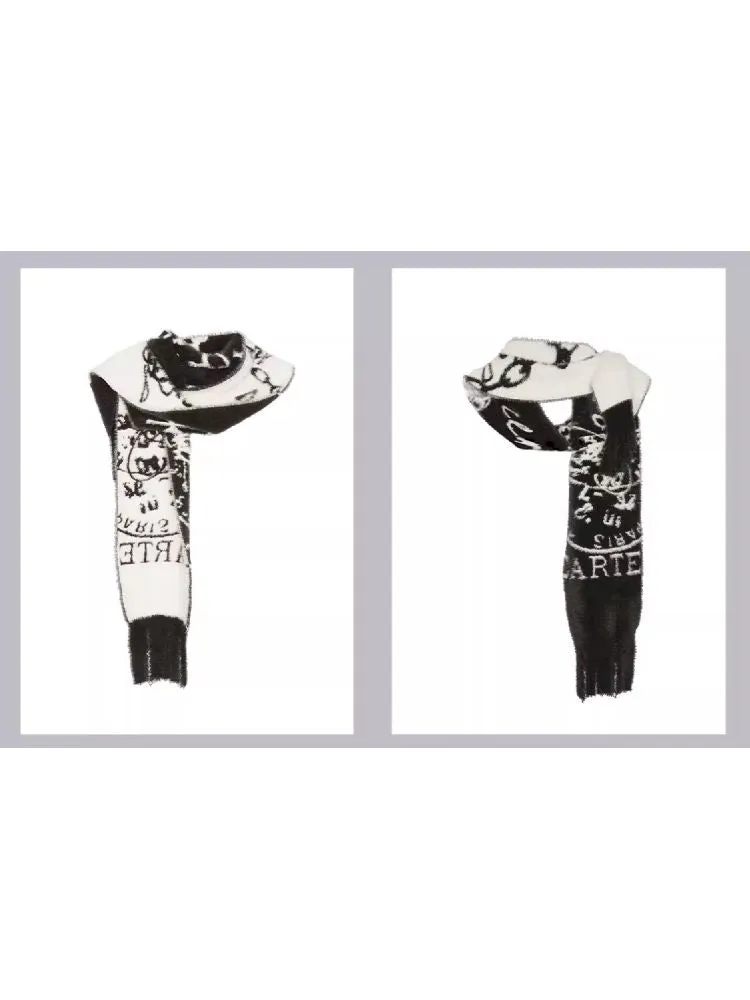 Jacquard tassel fringe imitation mink scarf【s0000010398】