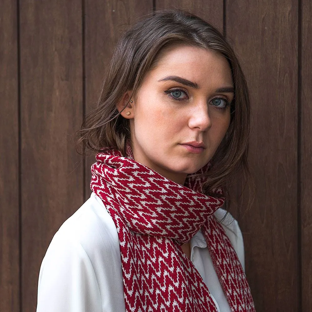 Ladies Zig Zag Wool Scarf - Burgundy