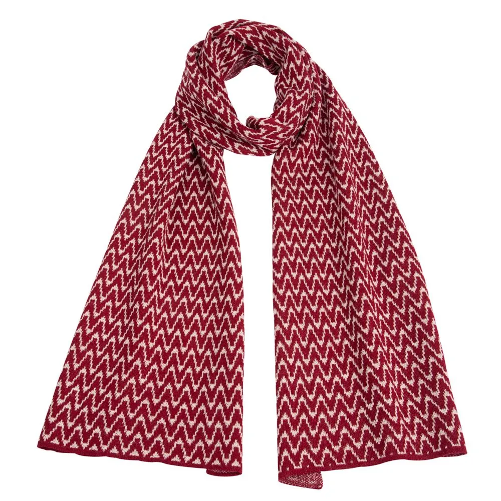 Ladies Zig Zag Wool Scarf - Burgundy