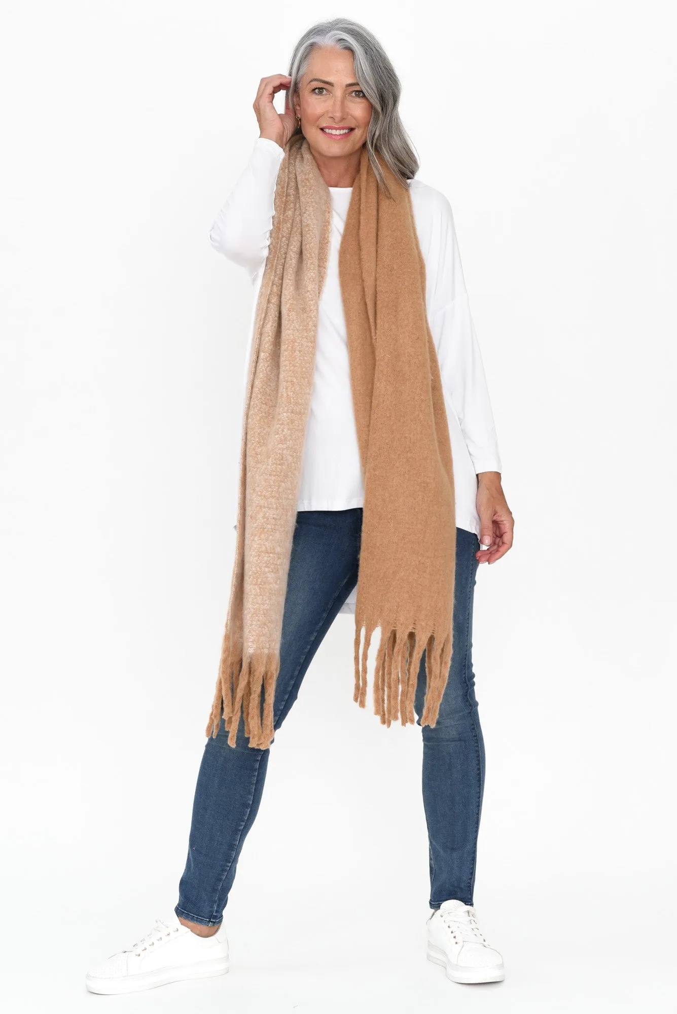 Matilda Taupe Tassel Scarf