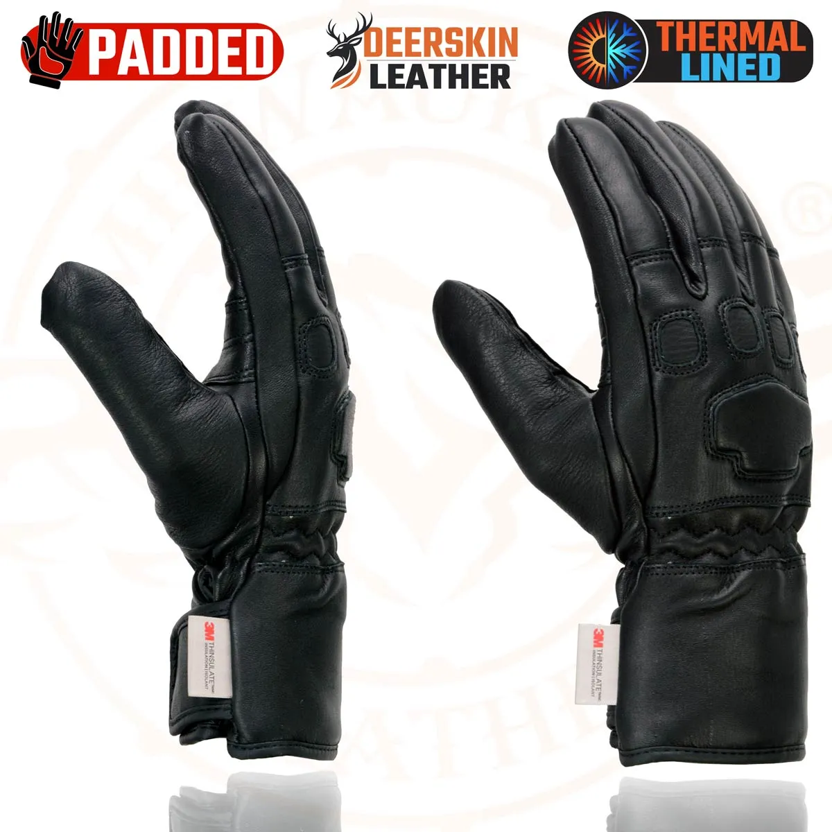 Milwaukee Leather MG7534 Men's Black Deerskin Gauntlet Motorcycle Hand