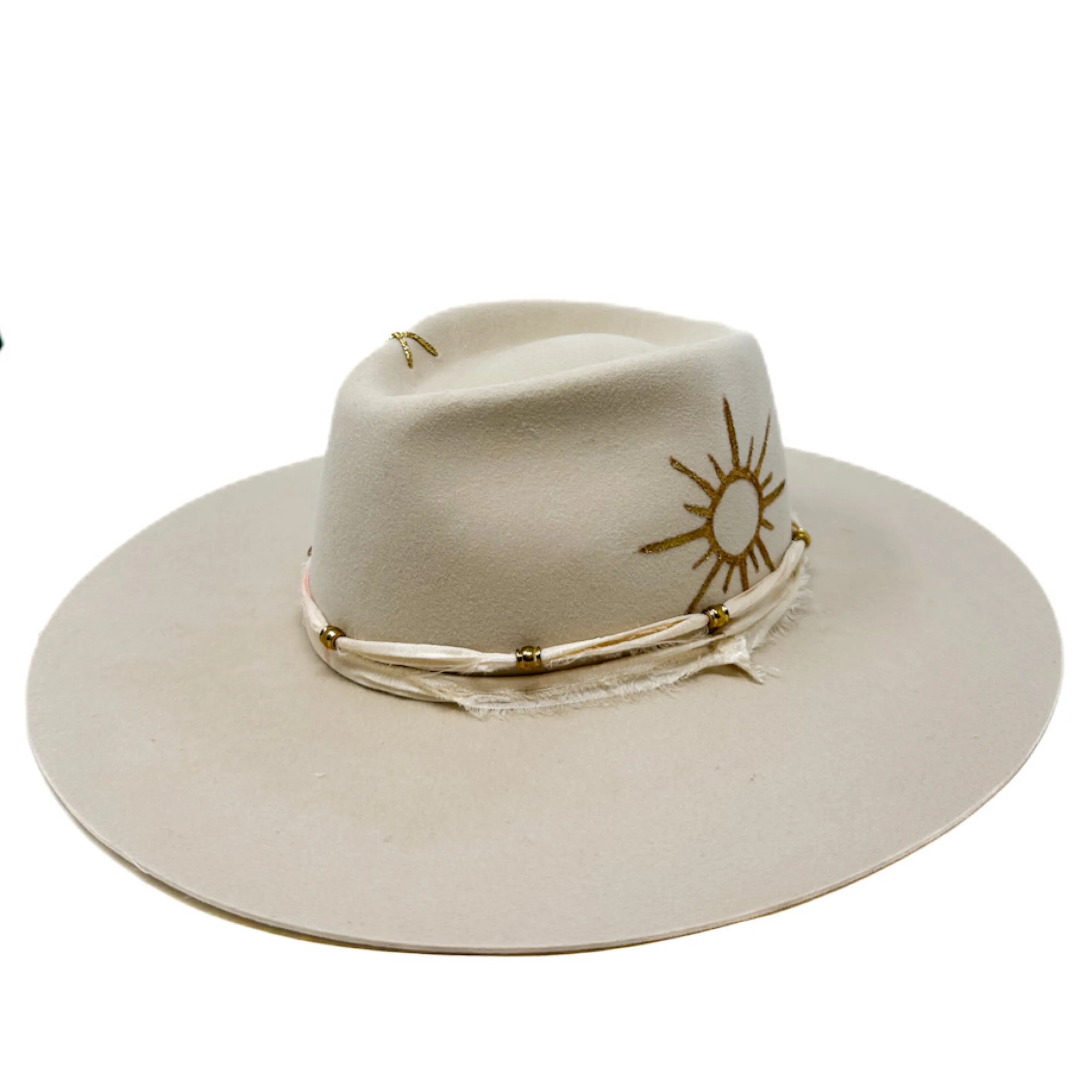 MONTANA wide brim fedora cream with painted sun