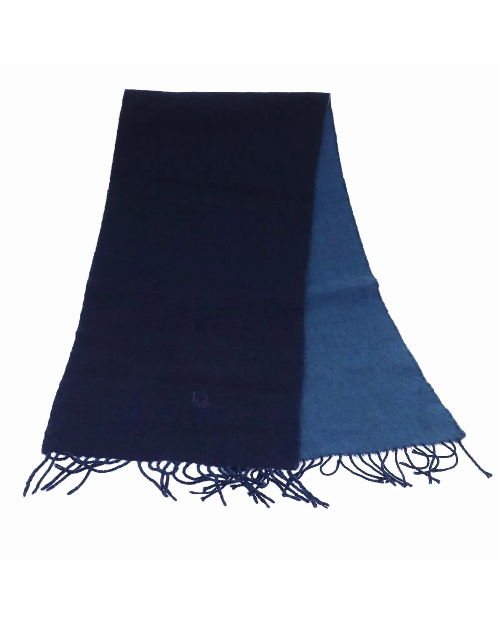 Navy Cashmere/Wool Scarf with Fringed Ends