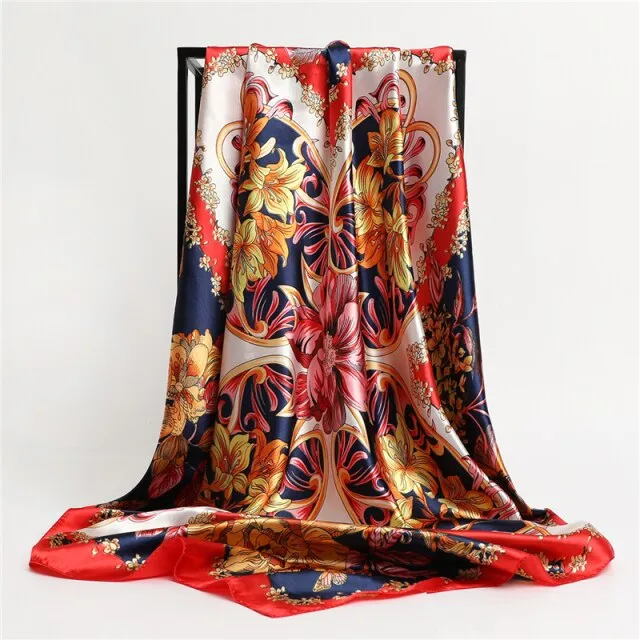 Premium Flower Silk Square Scarf