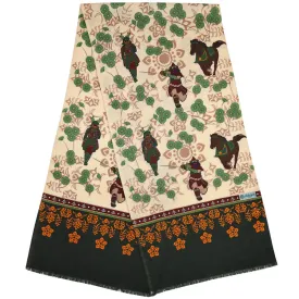 Samurai Printed Wool / Silk Scarf - Cream