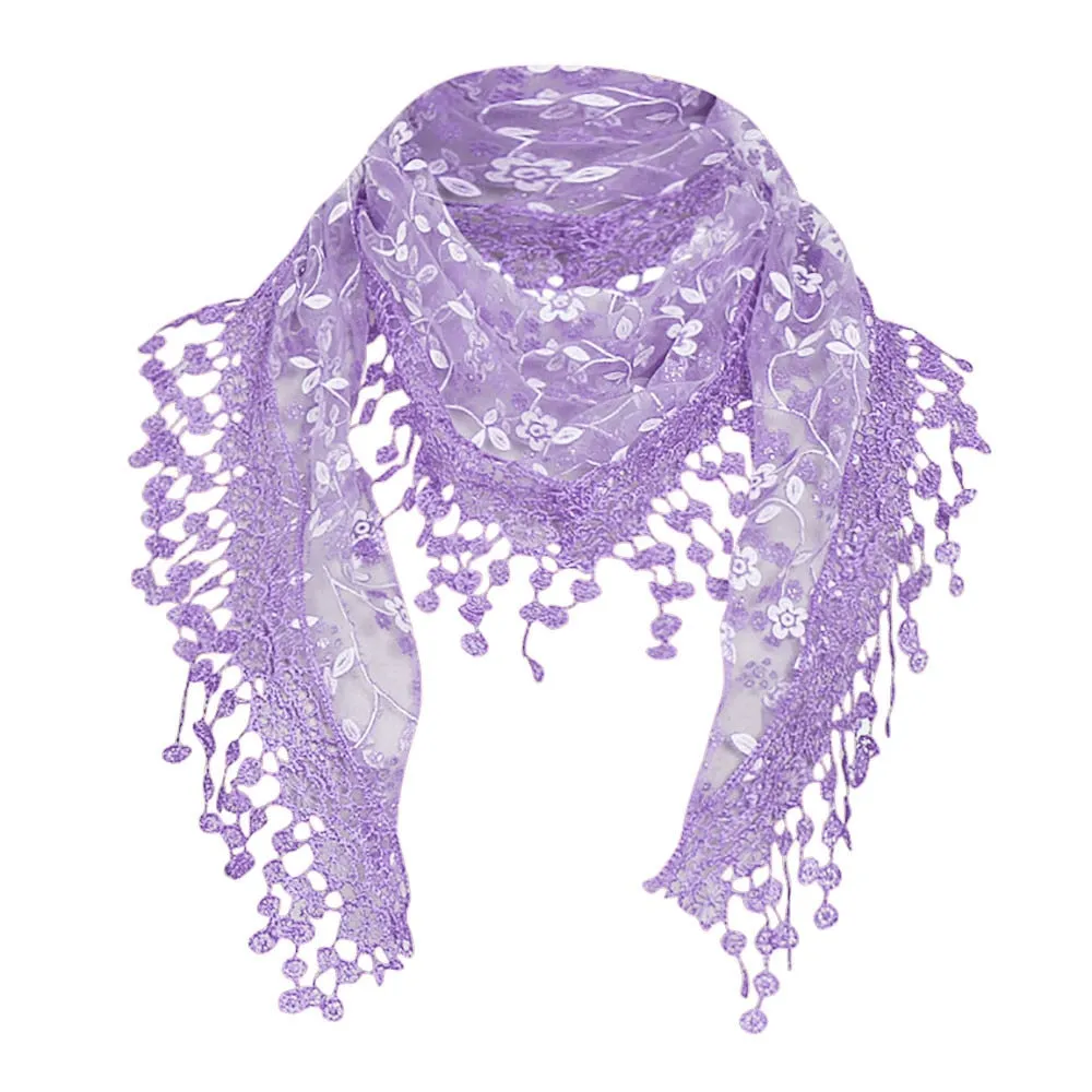 Women Lace Sheer Floral Knit Veil Scarf Hollow Out Crochet Shawl Wraps Tassels Scarves Party Evening Wrap Scarf Ladies